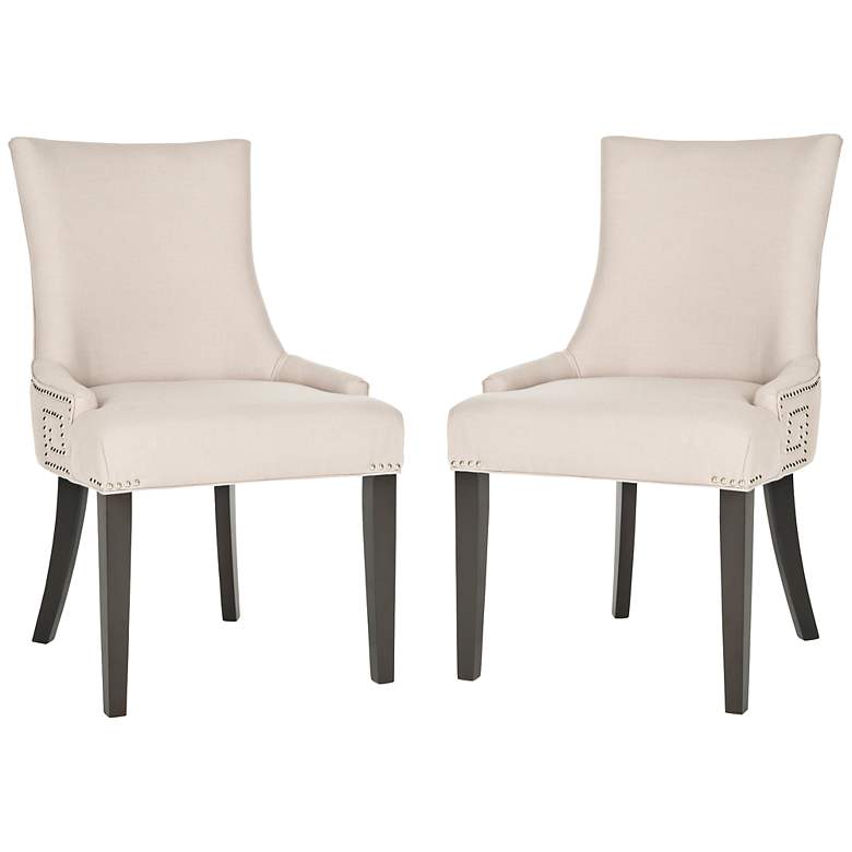Image 1 Set of 2 Villota Nailheads Taupe Linen Side Chair