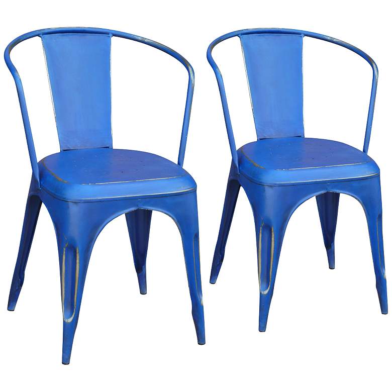 Image 1 Set of 2 Weathered Blue Metal Dining Chairs