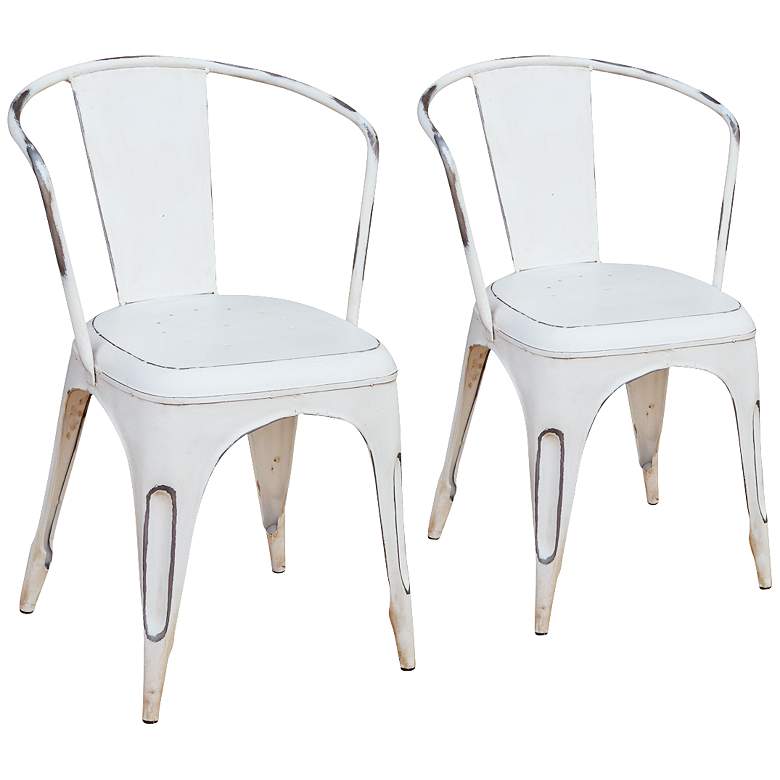 Image 1 Set of 2 Weathered White Metal Dining Chairs