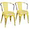 Set of 2 Weathered Yellow Metal Dining Chairs