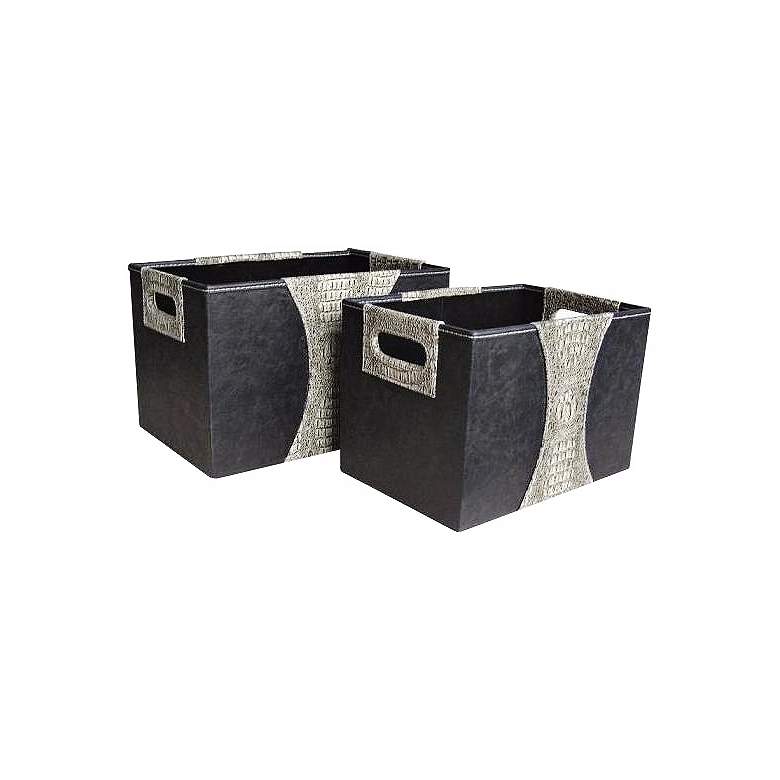 Image 1 Set of 2 White and Black Faux Croc Leather Storage Boxes