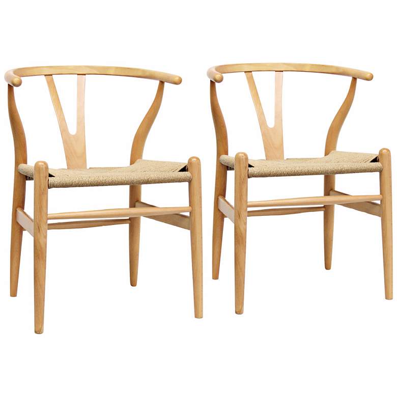 Image 1 Set of 2 Wishbone Y Natural Wood Side Chairs