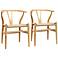 Set of 2 Wishbone Y Natural Wood Side Chairs