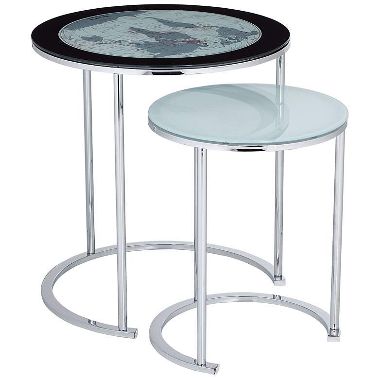 Image 1 Set of 2 World Map Metal and Glass Nesting Tables