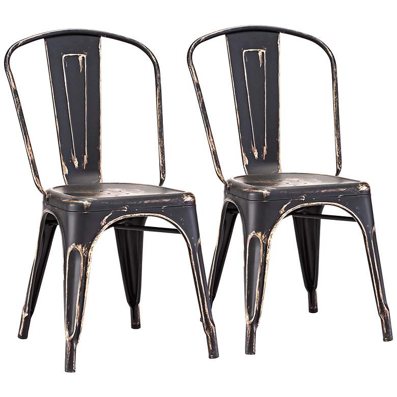 Image 1 Set of 2 Zuo Elio Antique Black Dining Chairs