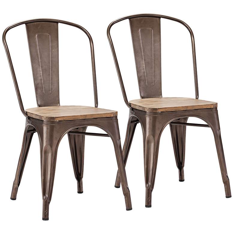 Image 1 Set of 2 Zuo Elio Rusty Elm Wood Dining Chairs