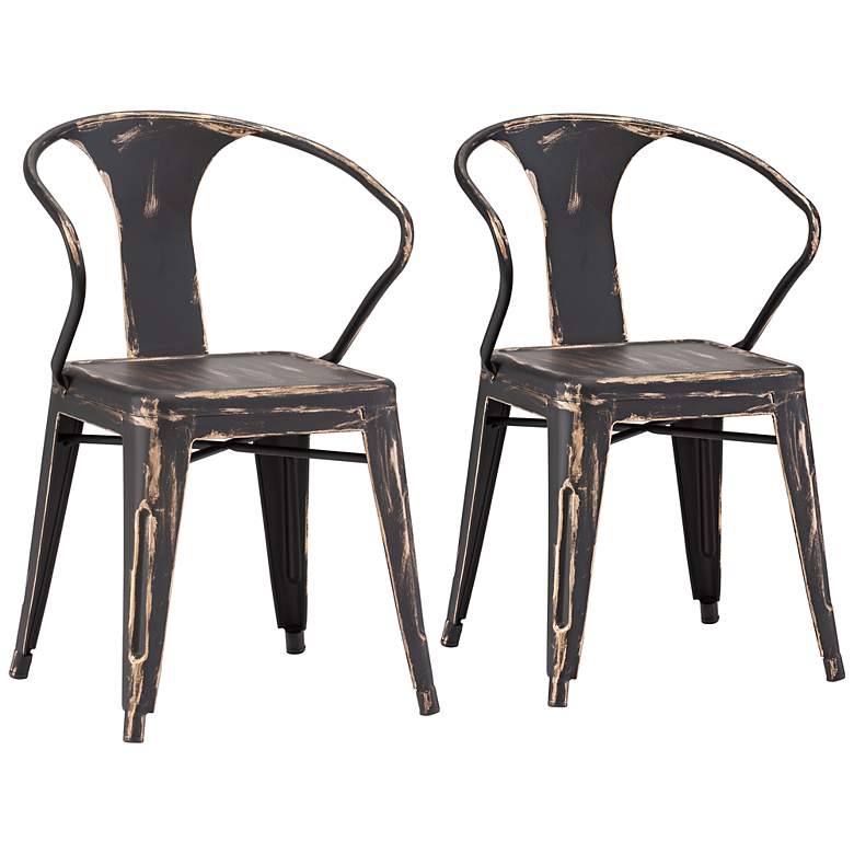 Image 1 Set of 2 Zuo Helix Steel Antique Black Gold Chairs