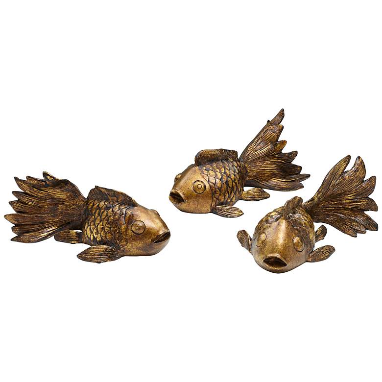 Image 1 Set of 3 Antique Gold Koi Fish Statues
