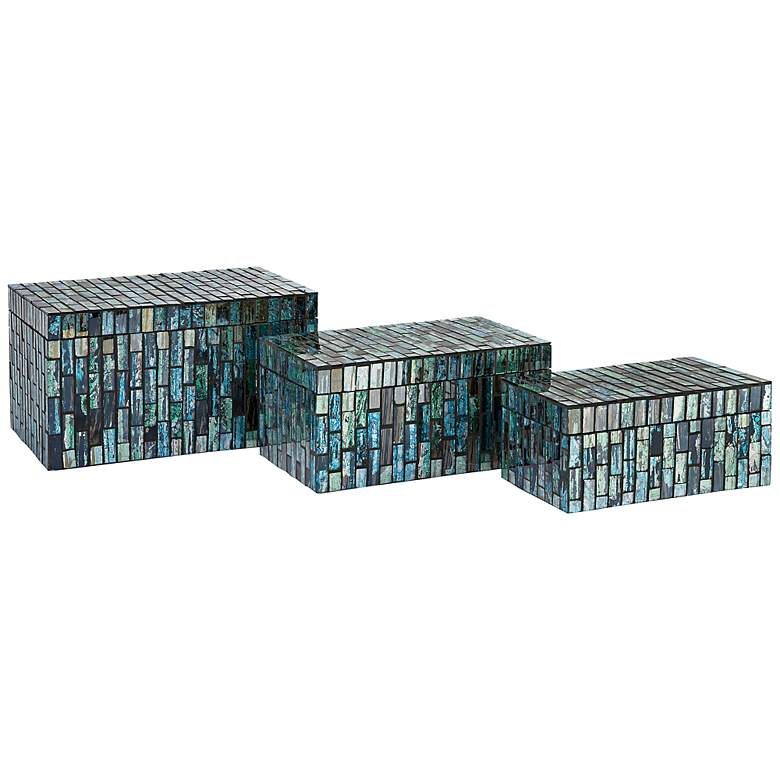 Image 1 Set of 3  Aramis Blue Glass Mosaic Boxes