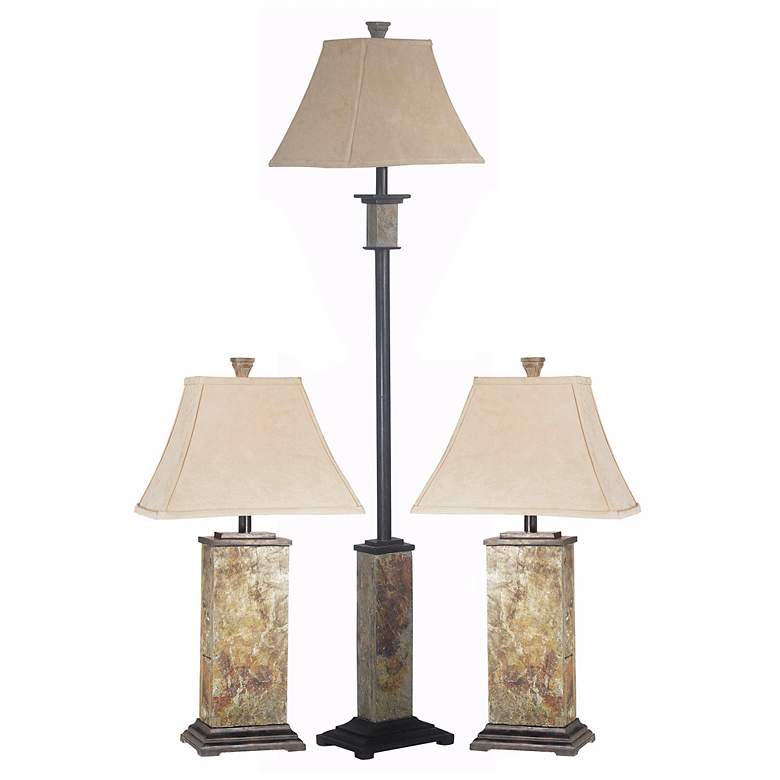 Image 1 Set of 3 Bennington Slate Floor and Table Lamps