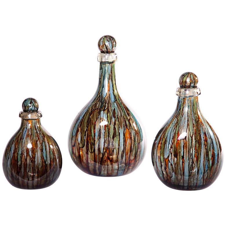 Image 1 Set of 3 Blue Spring Decorative Glass Bottles with Tops