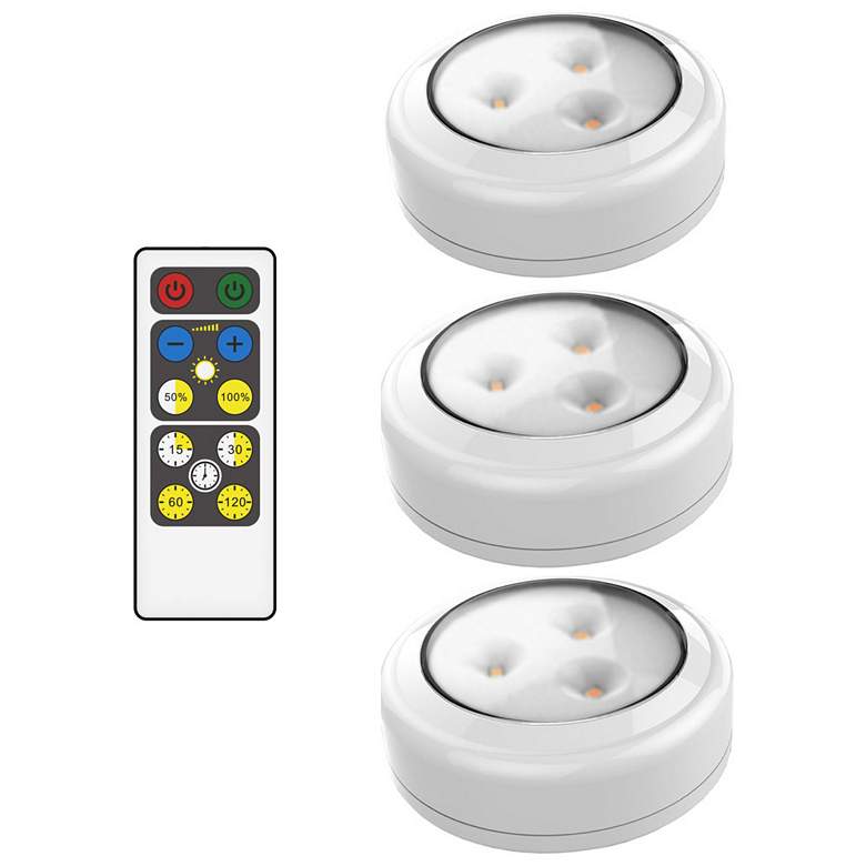 Image 1 Set of 3 Brilliant Evolution LED Puck Lights with Remote