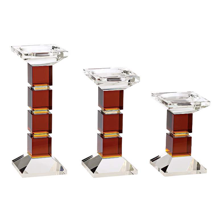 Image 1 Set of 3 Crystal Clear and Amber Candle Holders