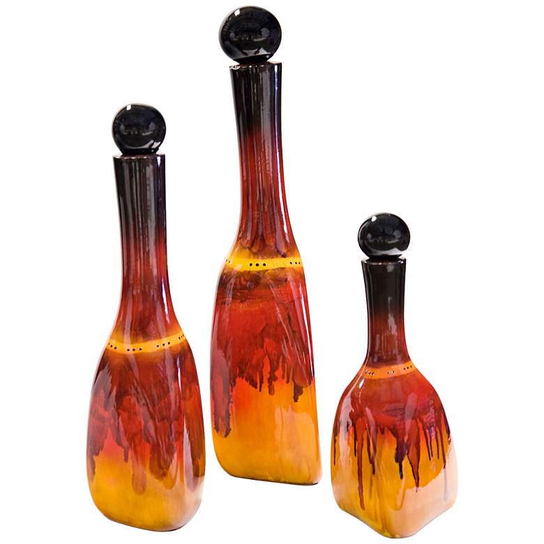 Image 1 Set of 3 Desert Drip Decorative Glass Bottles with Tops