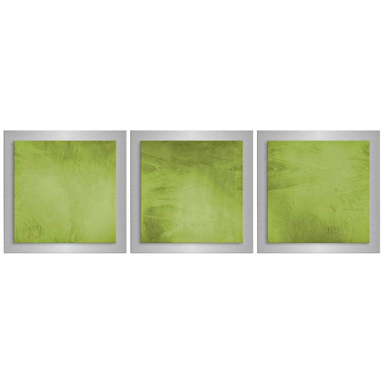 Image 1 Set of 3 Green Essence 38 inch Wide Abstract Metal Wall Art