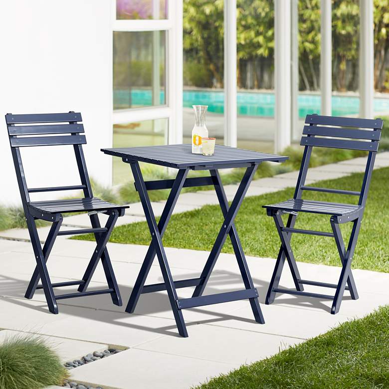 Set of 3 Monterey Ocean Blue Square Wood Table and Chairs