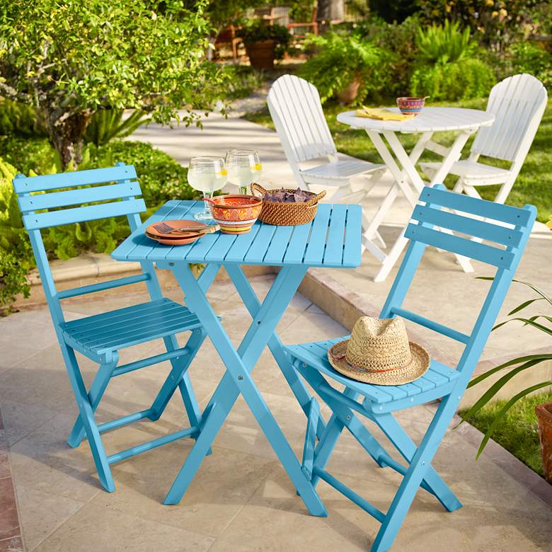 Image 1 Set of 3 Monterey Sky Blue Square Wood Table and Chairs