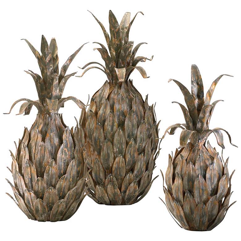 Image 1 Set of 3 Multi-Tone Iron Pineapples