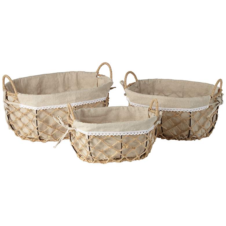 Image 1 Set of 3 Oval Canvas Lined Baskets