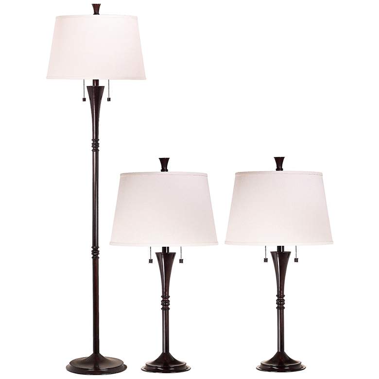 Set of 3 Park Avenue Bronze Floor and Table Lamps
