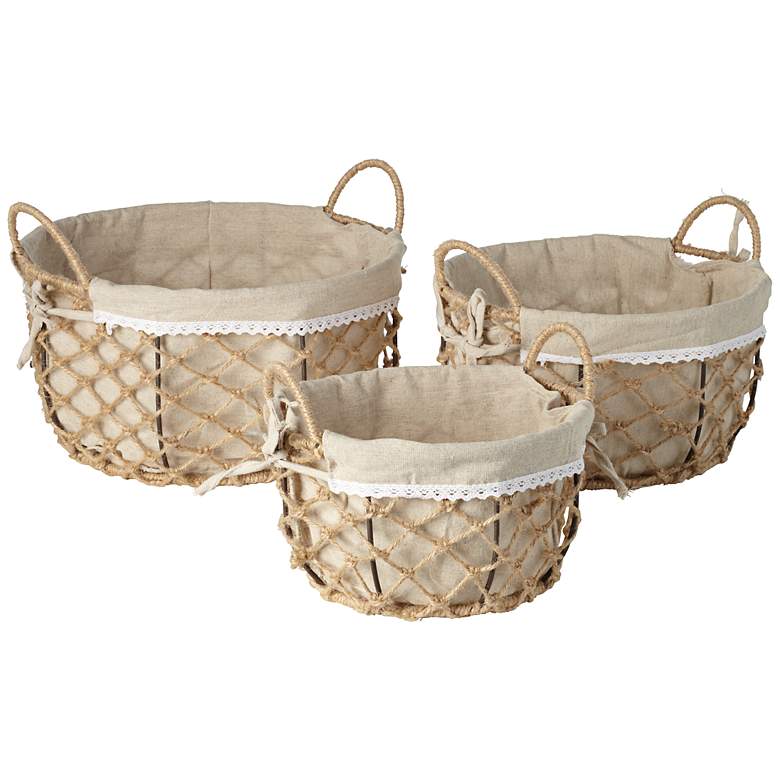 Image 1 Set of 3 Round Canvas Lined Baskets