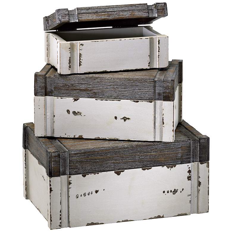 Image 1 Set of 3 Stacking Rustic Boxes