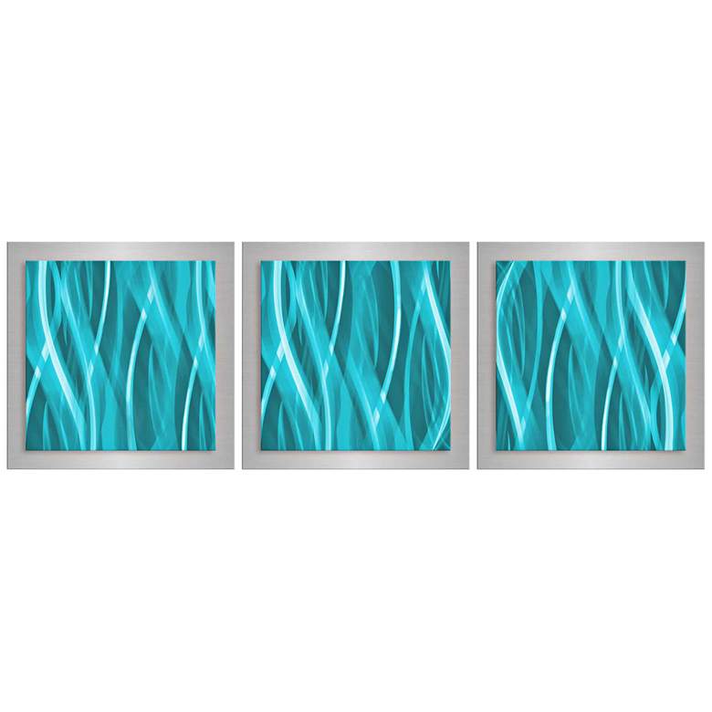 Image 1 Set of 3 Turquoise Essence 38 inch Wide Metal Wall Art