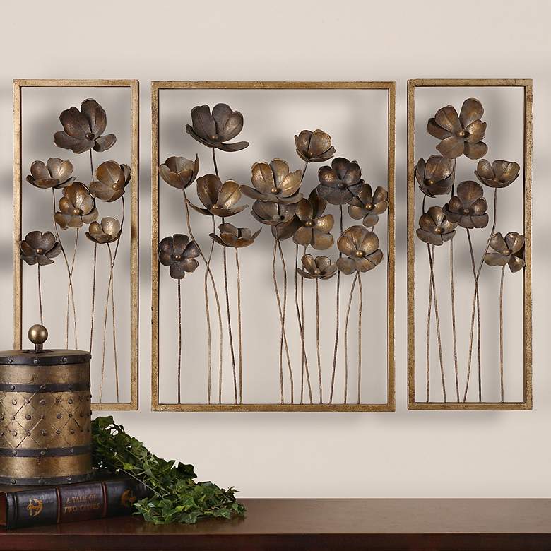 Image 1 Set of 3 Uttermost Tulips 40" Wide Metal Wall Art