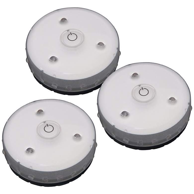 Image 1 Set of 3 White Battery Powered LED Micro Puck Lights