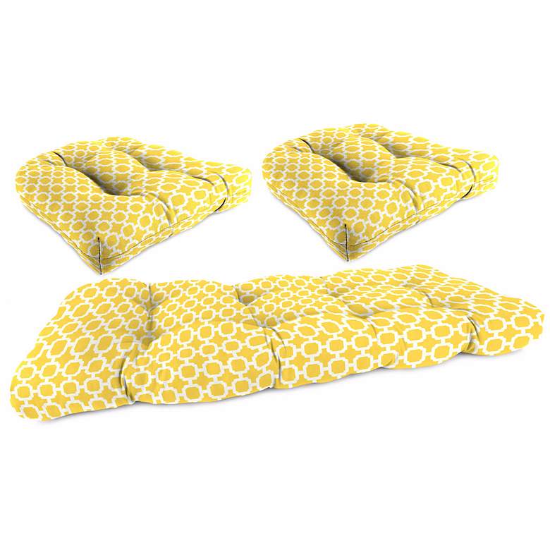 Image 1 Set of 3 Yellow and Cream Outdoor Wicker Seat Cushions