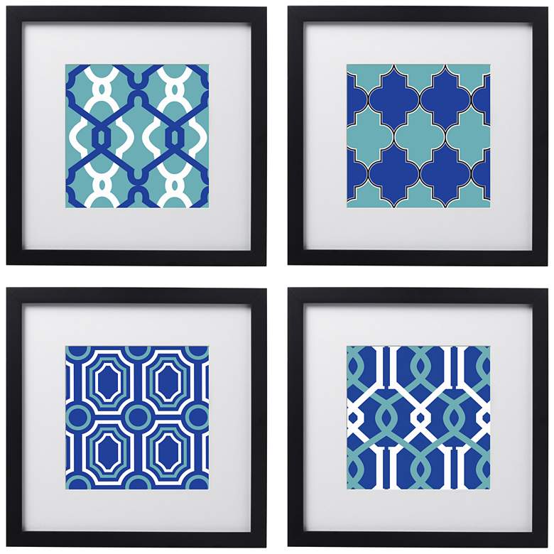 Set of 4 Azure Tiles 14&quot; Square Black Framed Wall Art