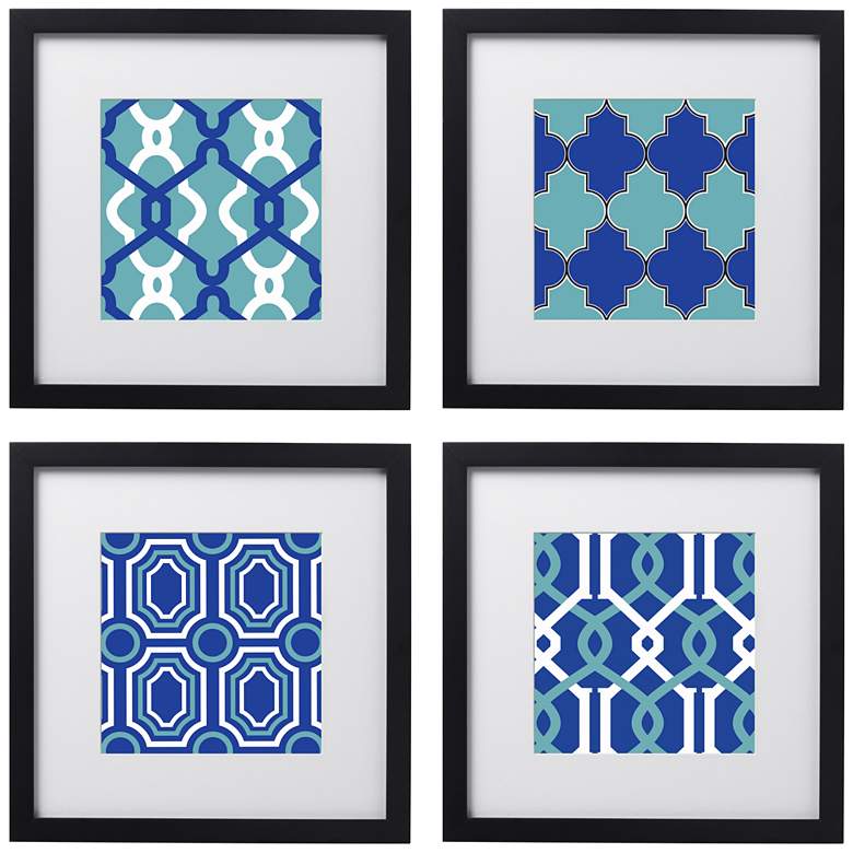 Image 1 Set of 4 Azure Tiles 14 inch Square Black Framed Wall Art