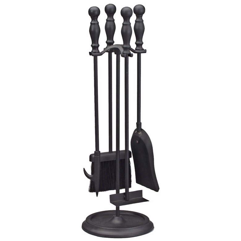 Image 1 Set of 4 Black Wrought Iron Fireplace Tools with Base