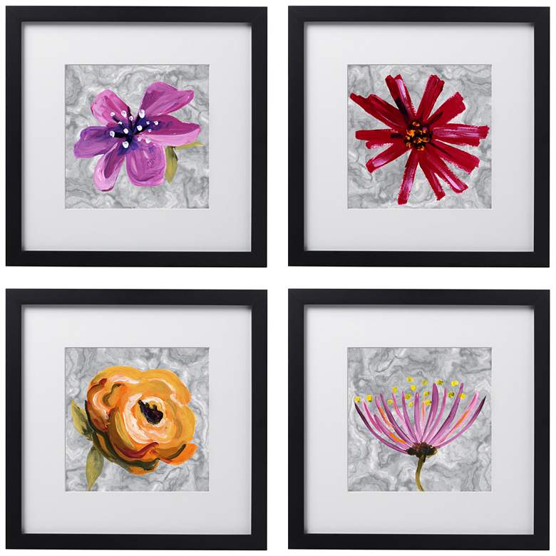 Image 1 Set of 4 Bountiful Blooms 14 inch Square Black Framed Wall Art