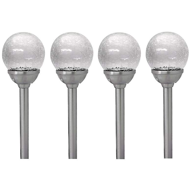 Image 1 Set of 4 Crackled Glass Solar LED Outdoor Path Lights