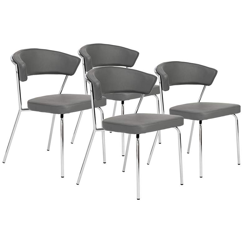 Image 1 Set of 4 Draco Gray and Chrome Side Chairs