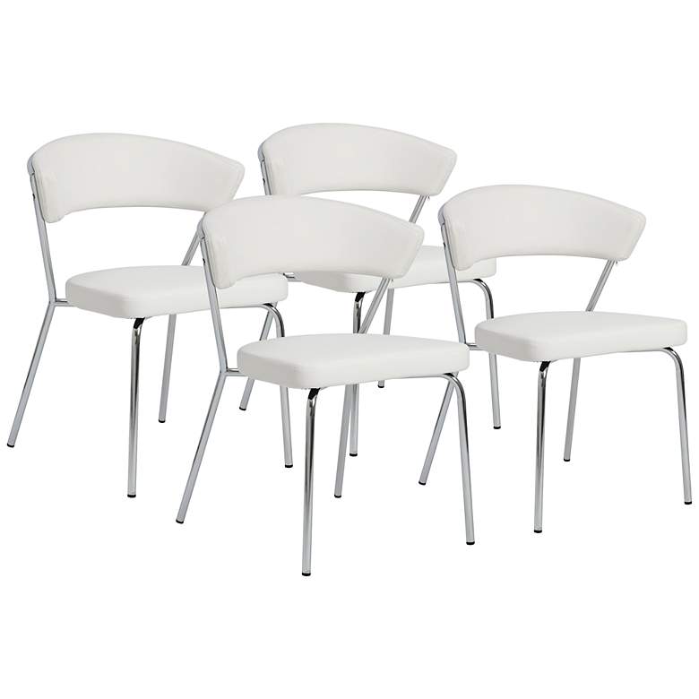 Image 1 Set of 4 Draco White and Chrome Side Chairs