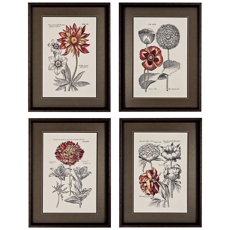 Image 1 Set of 4 Floral I/II/III/IV Flower Wall Art