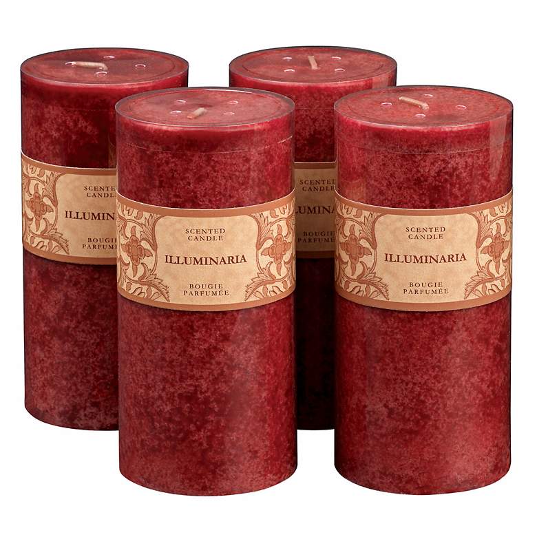 Image 1 Set of 4 Fresh Currant Scented Red 6 inch Pillar Candles