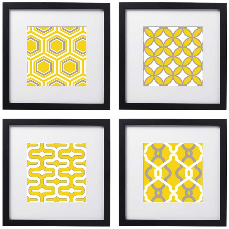 Set of 4 Golden Tiles 14&quot; Square Black Framed Wall Art