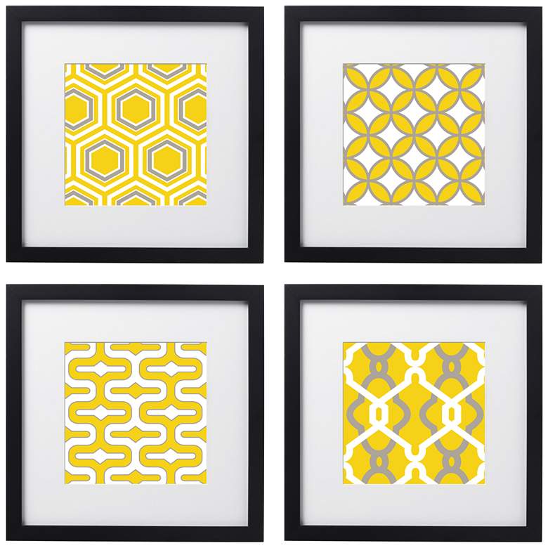 Image 1 Set of 4 Golden Tiles 14" Square Black Framed Wall Art