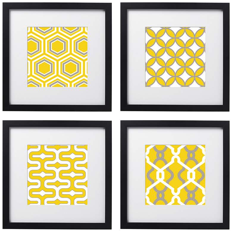 Image 2 Set of 4 Golden Tiles 14 inch Square Black Framed Wall Art