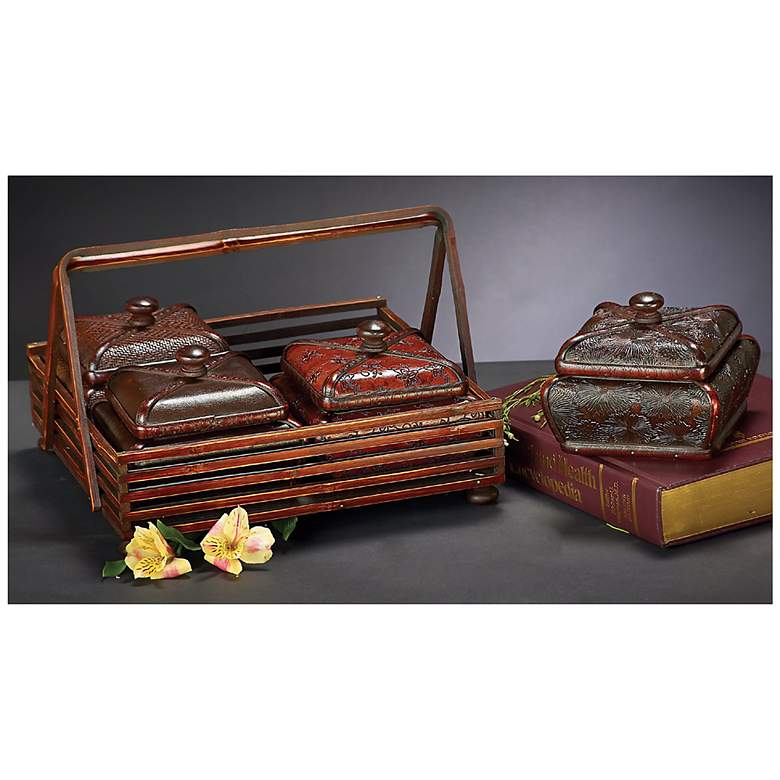 Image 1 Set of 4 Multicolor Faux Leather Jewelry Boxes w/ Basket