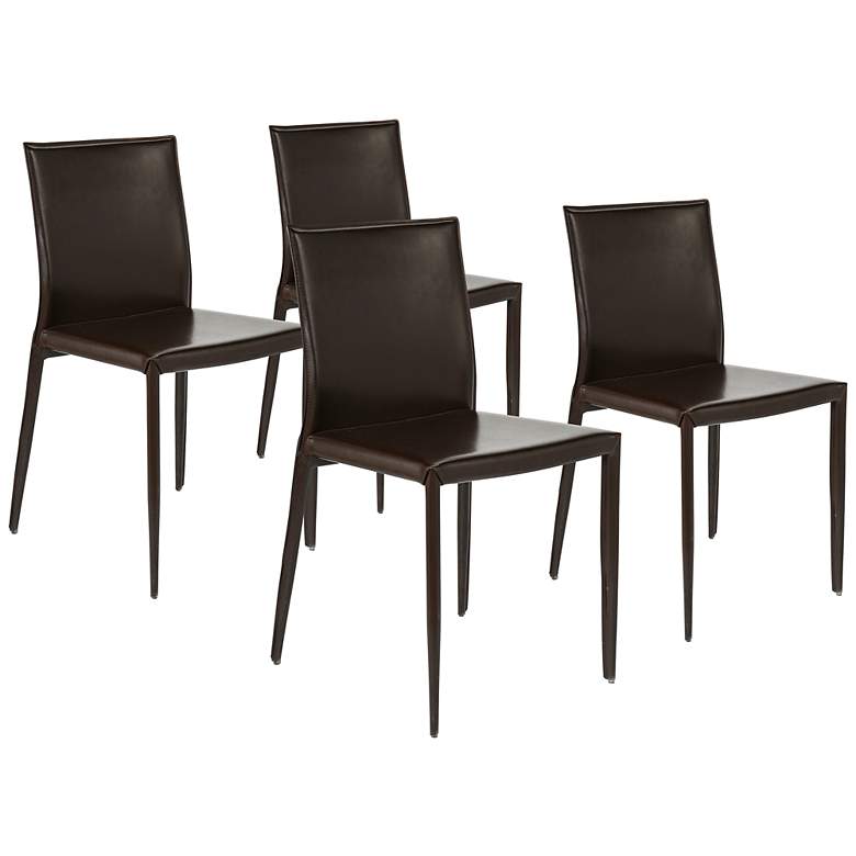 Image 1 Set of 4 Shen Brown Leather Side Chairs