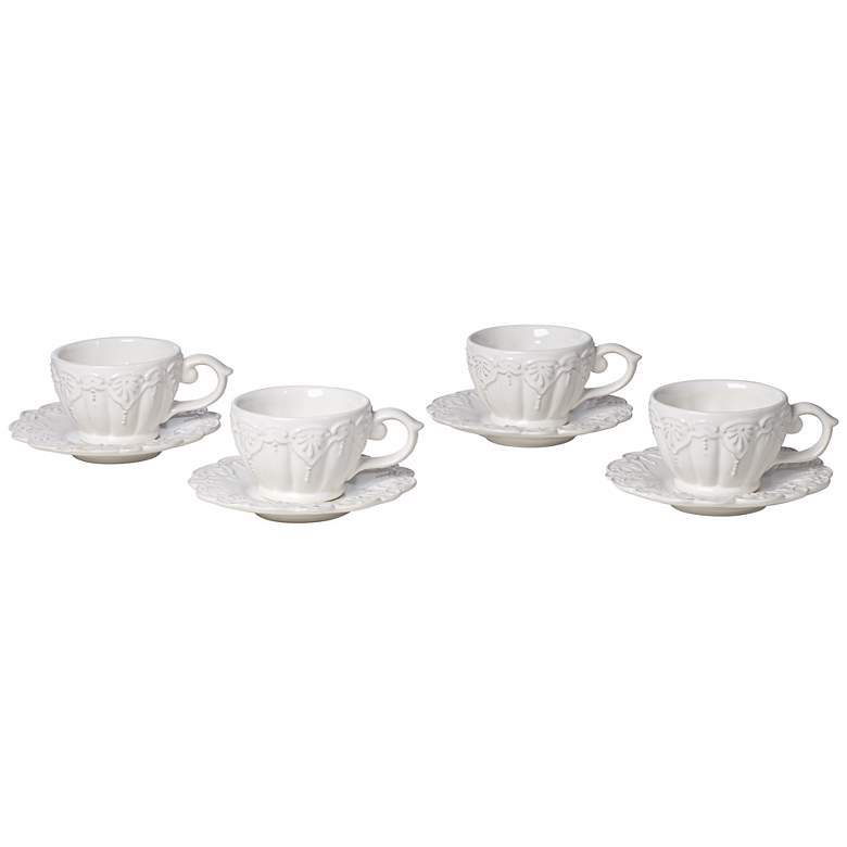 Image 1 Set of 4 White Dolomite Tea Cups and Saucers