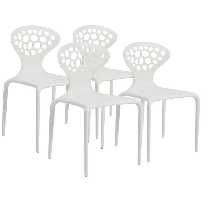 Image 1 Set of 4 White Indoor/Outdoor Stacking Chairs