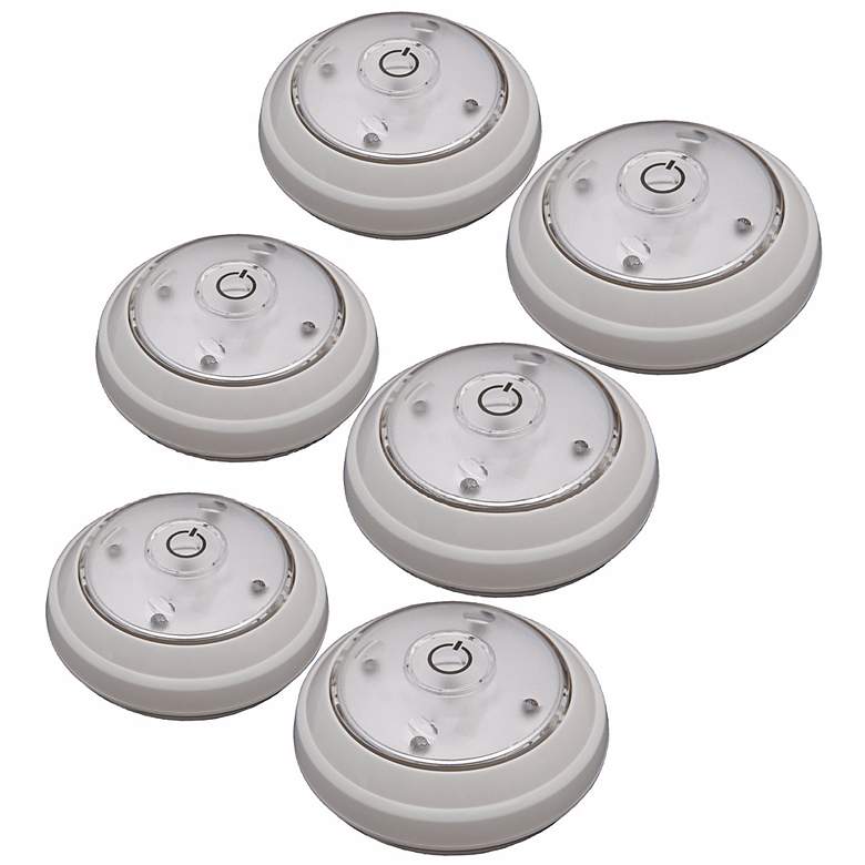 Image 1 Set of 6 Cordless Battery Powered LED Puck Lights
