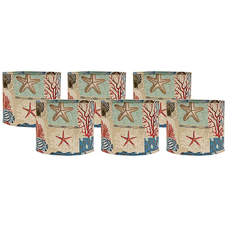 Image 1 Set of 6 Nautical Patchwork Shades 5x5x4.5 (Clip-On)