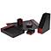 Set of Six Black Leather and Red Mock Croc Desk Set