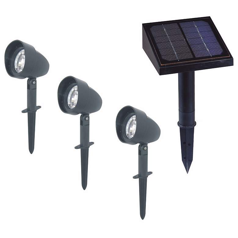 Image 1 Set of Three Black 3-LED Solar Landscape Spotlights